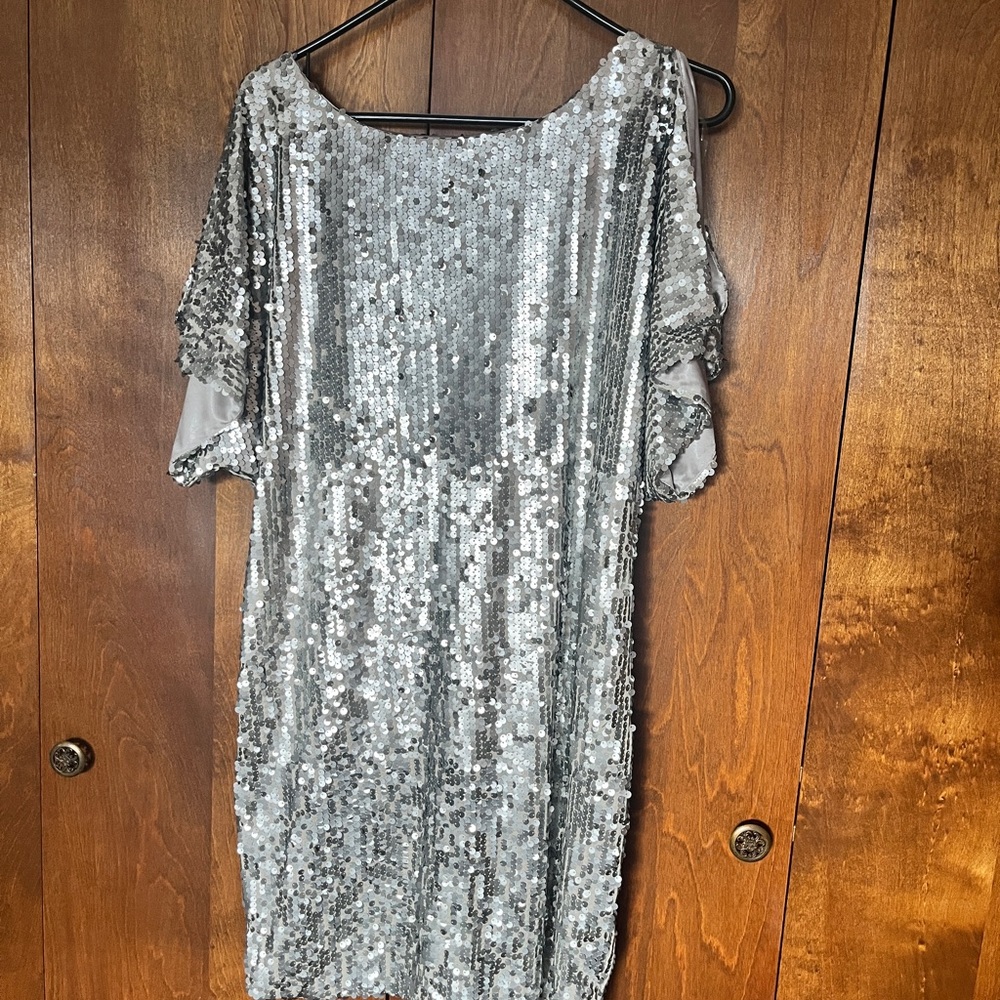 Jodi Kristopher Sparkling Silver Sequin Mini Dress